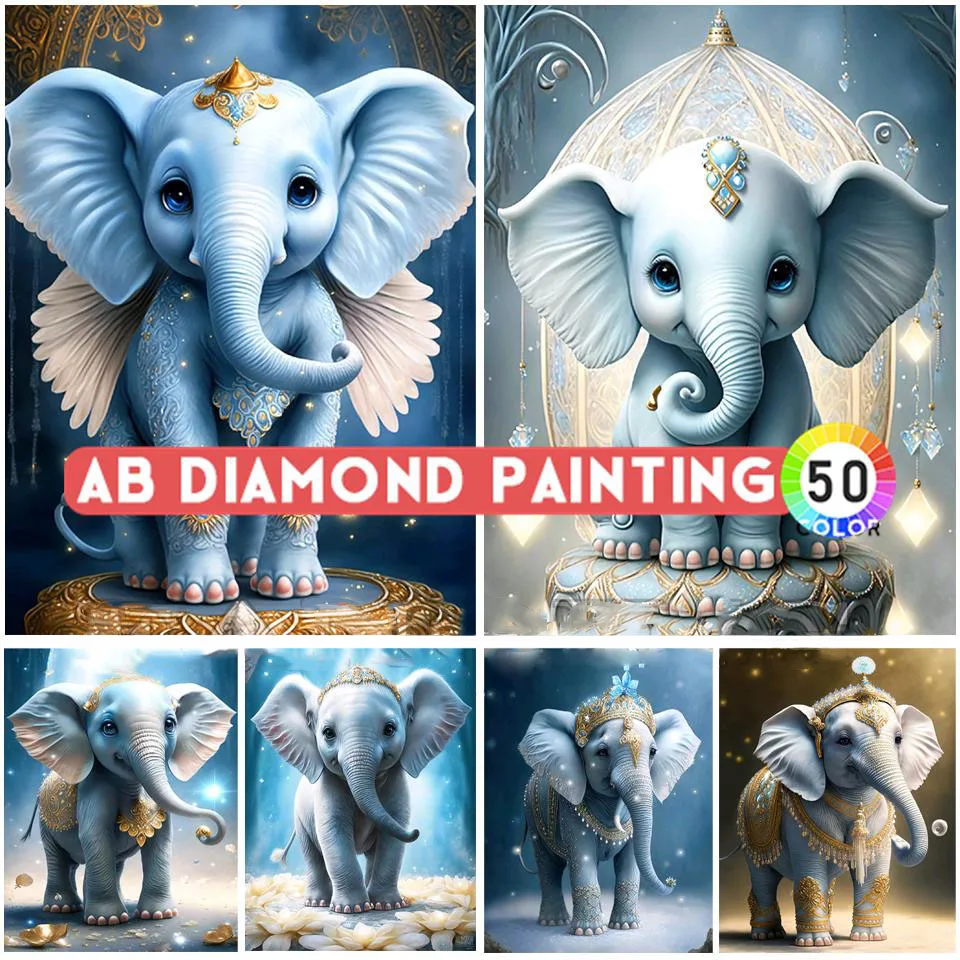 5D DIY алмазная живопись AB Маленький слон полная квадратная Алмазная вышивка животные мозаика фотография искусство домашнего декора