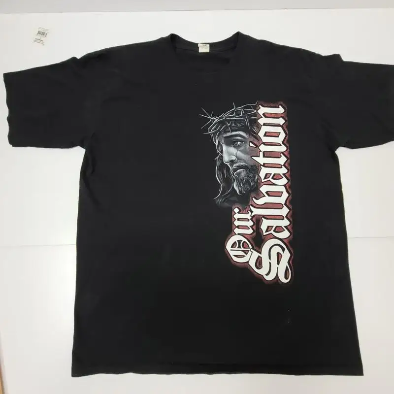Мужская рубашка Иисуса Христа XL Our Salvation Crown Of Thorns Religous Big Face Y2K