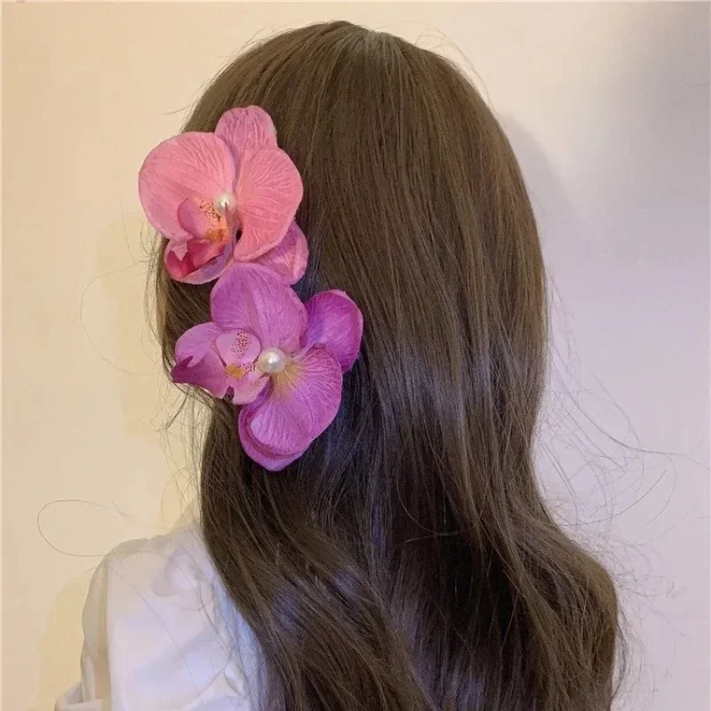 Фото Корейская элегантная заколка для волос с жемчугом Phalaenopsis, заколка для волос с орхидеей и бабочкой, аксессуары для волос для девочек, инструменты для укладки волос, бант, цветок №5