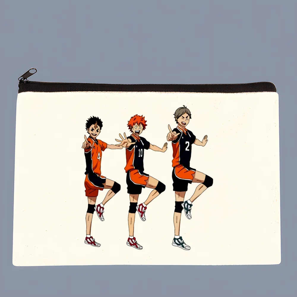Фото Холщовая Сумка для волейбола с аниме Oya Haikyuu манга Shoyo Kuroo Bokuto, сумка-клатч на молнии чистого белого цвета для монет №4