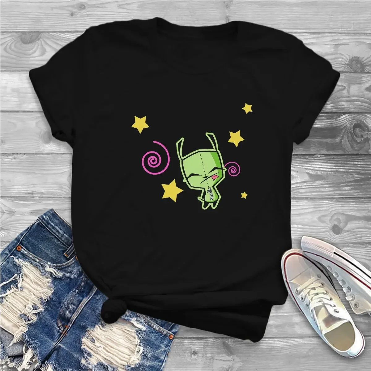Фото Тв Play Invader Zim веселая футболка Harajuku гранж женская футболка с круглым вырезом №5