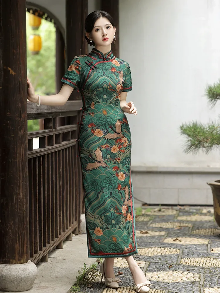 Новое платье Hualuo Qipao на осень/зиму 2024, с рукавами 3/4 и улучшенной боковой восемью пуговицами, двухслойное Qipao Этническая одежда