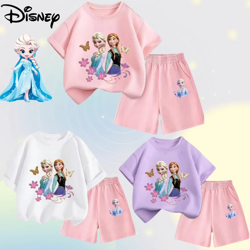 Disney «Холодное сердце», Эльза, Анна, принцесса для девочек, милый креативный мультяшный узор, простой модный повседневный удобный костюм с шортами с короткими рукавами