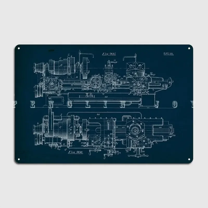 Фото Механический Blueprint Xix, металлическая табличка, плакат, настенный паб, паб, гараж, создать настенную табличку, жестяная вывеска, плакат №2