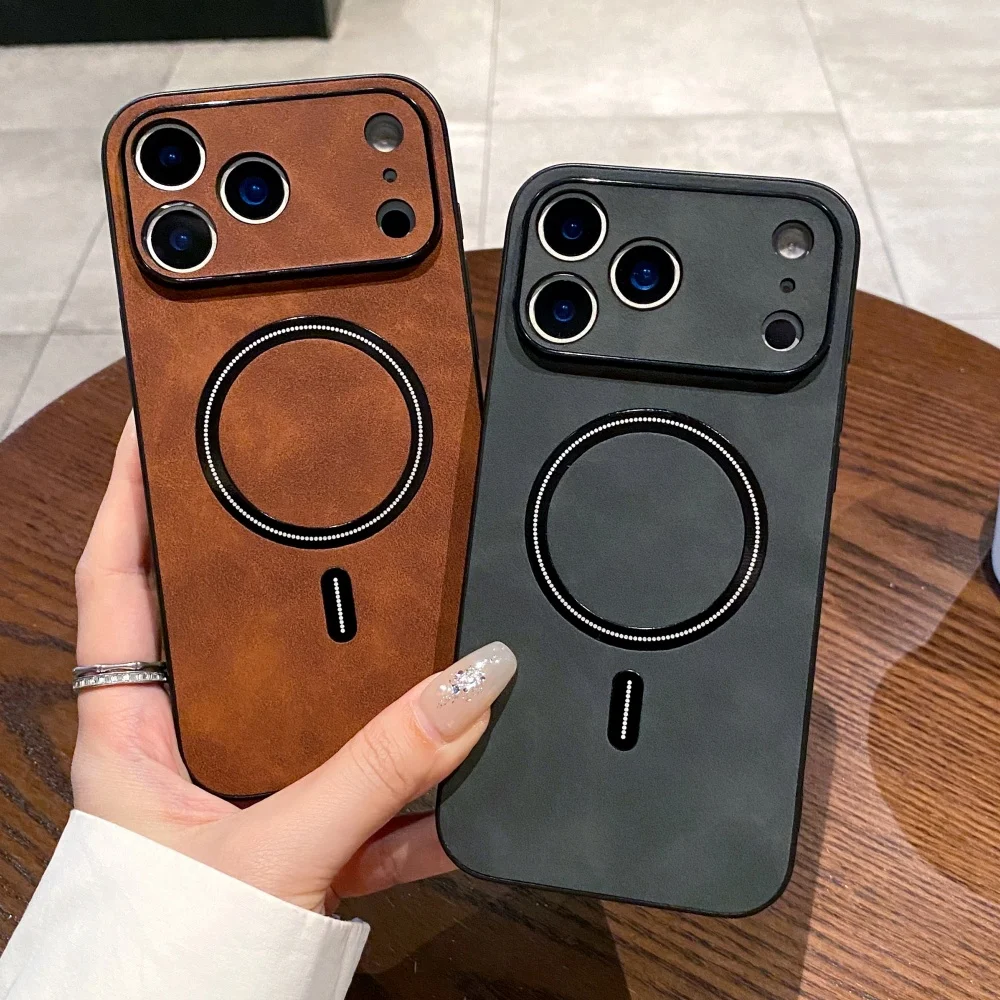 Фото Матовый кожаный магнитный чехол из овчины для iPhone 17 15 16 Pro Max 14 Plus 13 12 11 XR XS X, защита камеры, мягкий силиконовый чехол №2