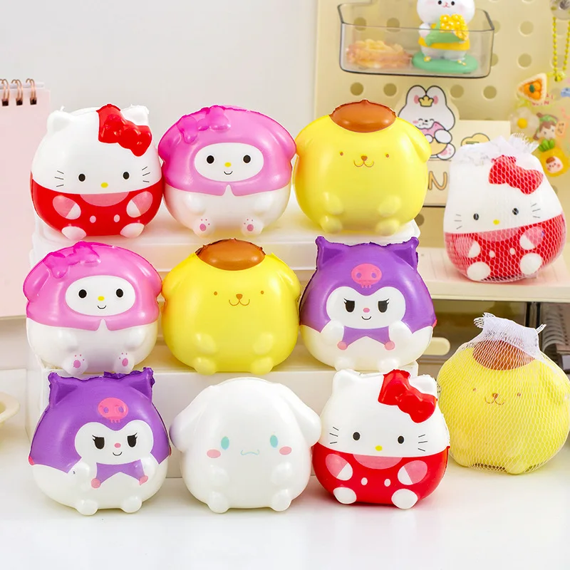 Фото Stress Relief Squeeze Toys Japan Anime Sanrio Characters Shinchan Spong-Bobs Square-Pants Squishy Soft Figure Kuromi Hello Kitty №2