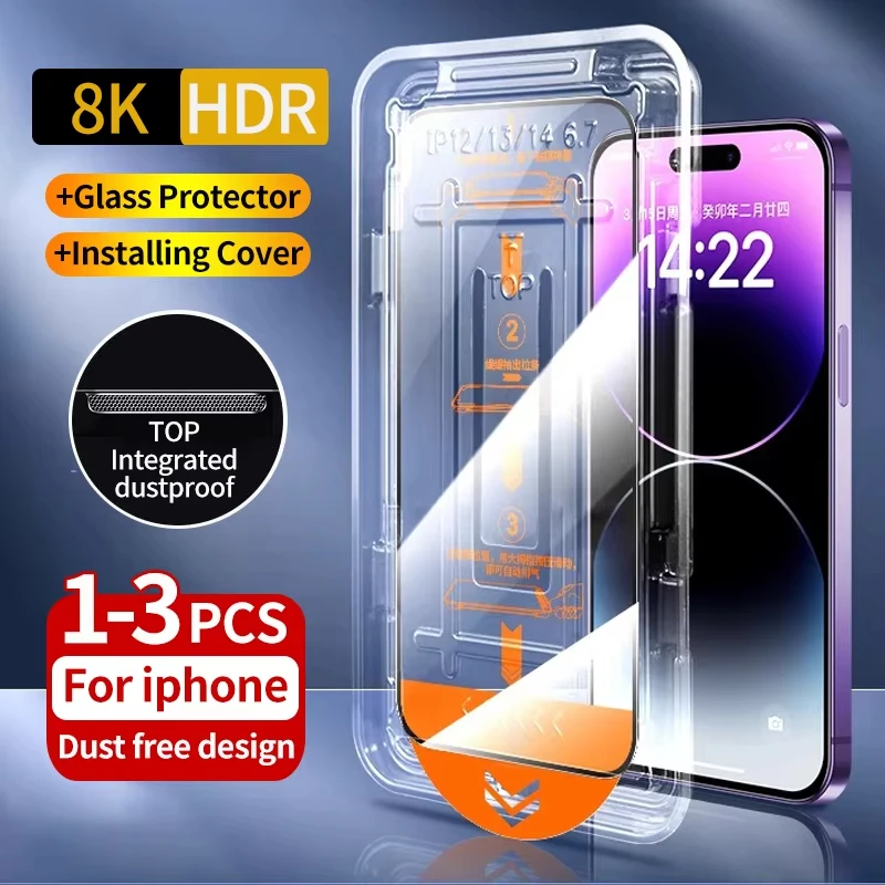 Простая установка защитной пленки для экрана без пыли для iPhone 17 Pro 16 11 15 13 12 14 Pro Max Air 16E Mini SE 7 8 XR закаленное стекло Аксессуары для мобильных телефонов