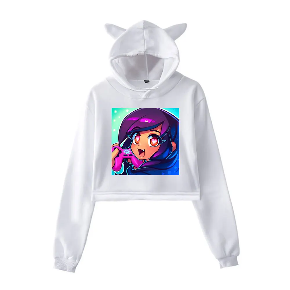 Фото Женская толстовка, укороченные топы Aphmau Merch, толстовка с кошачьими ушками, Толстовка для девочек с длинным рукавом и капюшоном №4