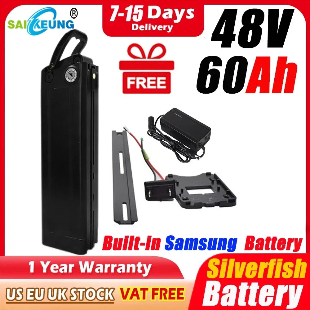 SilverFish 48v 60ah Литиевая батарея для электрического велосипеда 20ah 24 28 40 50ah Akku Accu 30AH Bafang 1000w 2000w Bateria с зарядным устройством 5A