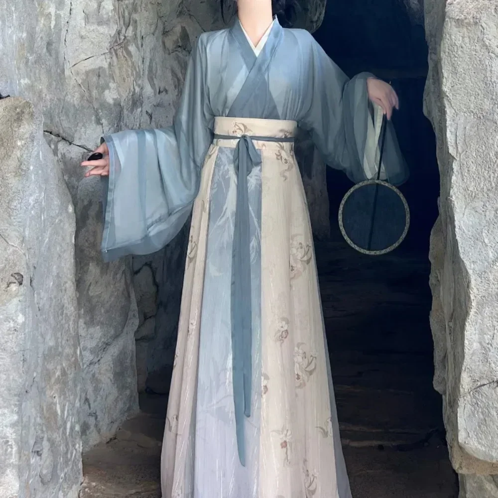 WeiJin Dynasty Hanfu платье комплект женский китайский стиль элегантный длинный халат винтажный традиционный костюм для косплея Han Fu для женщин