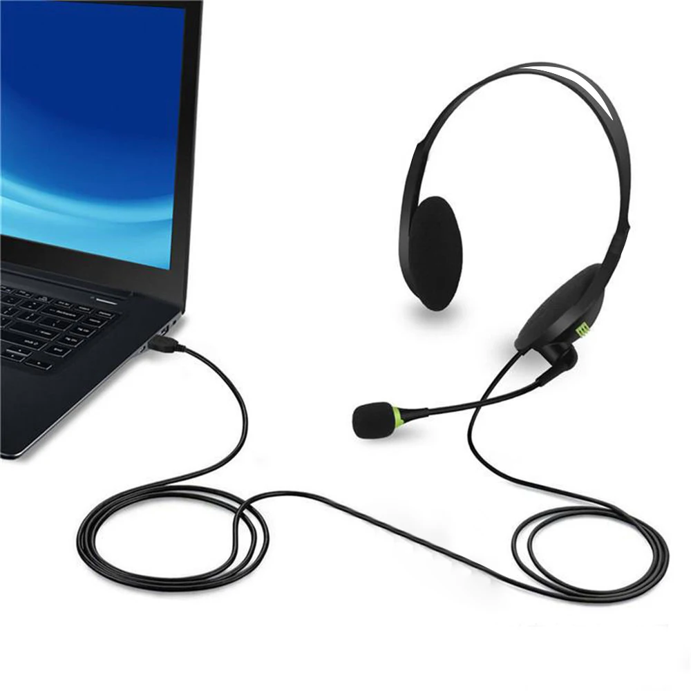 Фото 3,5 мм USB-проводные наушники с шумоподавлением, регулируемые наушники, деловая гарнитура с микрофоном для ПК, ноутбука, компьютера, колл-центра №4