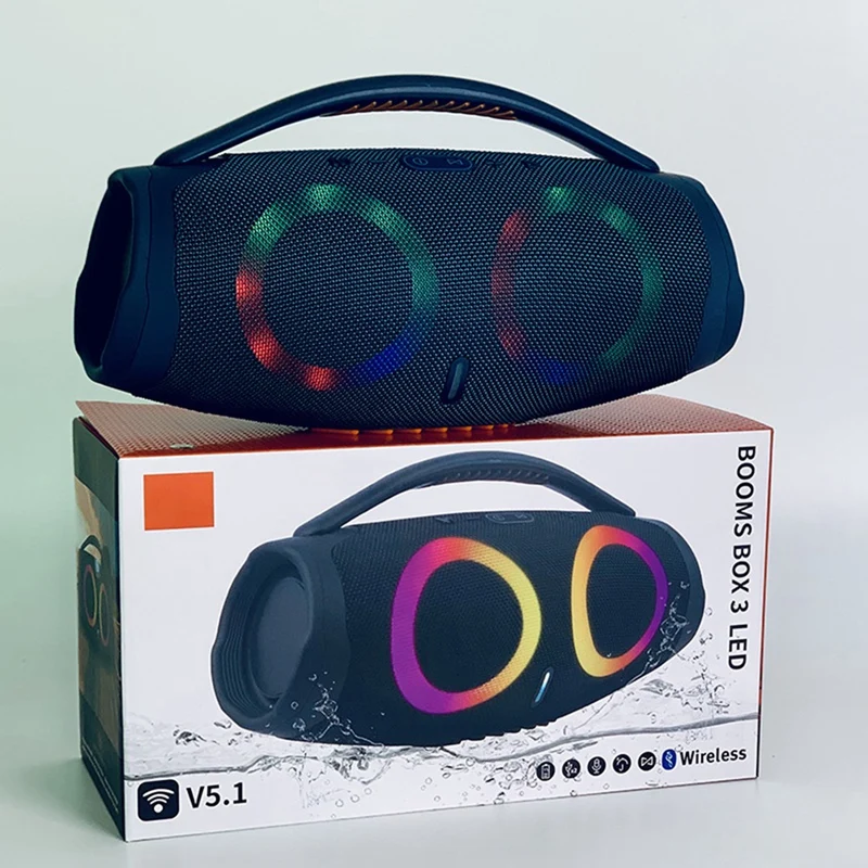 Фото Портативный Bluetooth-динамик, сабвуфер, звуковой бокс с водонепроницаемой RGB-подсветкой, черный динамик для офиса и улицы №3