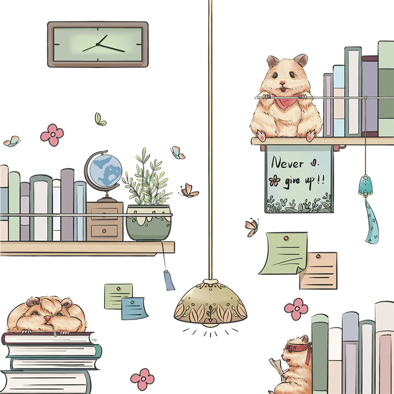 Симпатичный Хомяк и книга, красивое сочетание в учебной комнате, наклейки добавляют очаровательности в домашний шкаф, холодильник