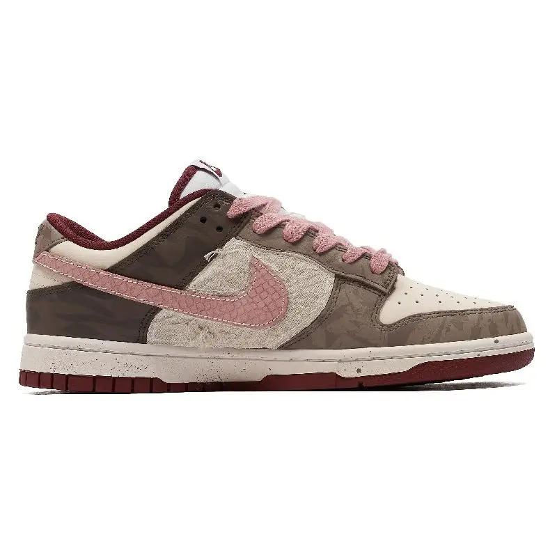 Фото 【Настроить】Nike Dunk Обувь для скейтбординга Мужские низкие кроссовки розового/коричневого/белого цвета DD1391-601 №3