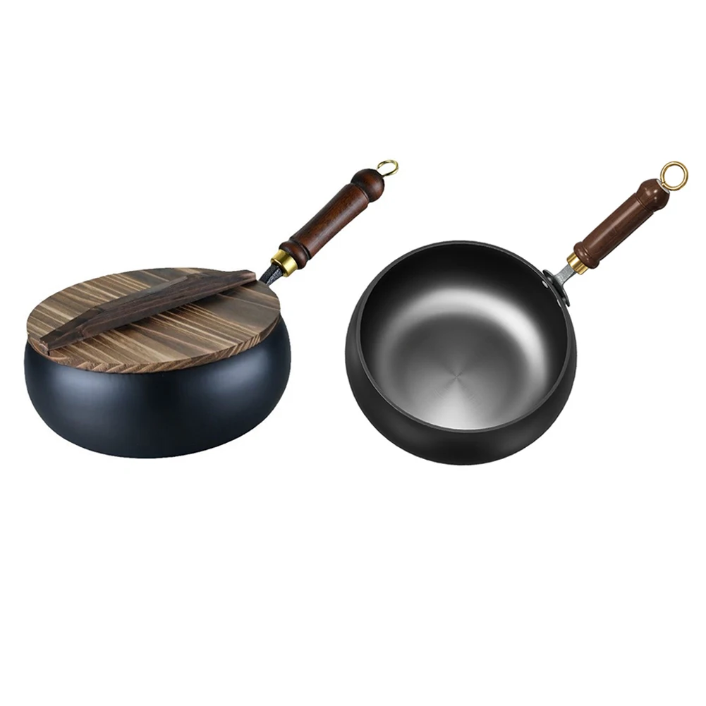 Фото Handmade Forging NON-STICK PAN Household Stir Fry Stew Pot Flat Bottom Small Frying Pan Kitchen Gas Stove Pan Cookware №4
