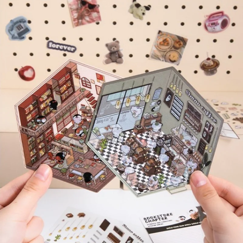 3d наклейки для ландшафтного дизайна, мультяшная миниатюрная сцена, сделай сам, сцена в кабине, штабелирование и наклеивание, ручная учетная запись, милый подарок для ребенка