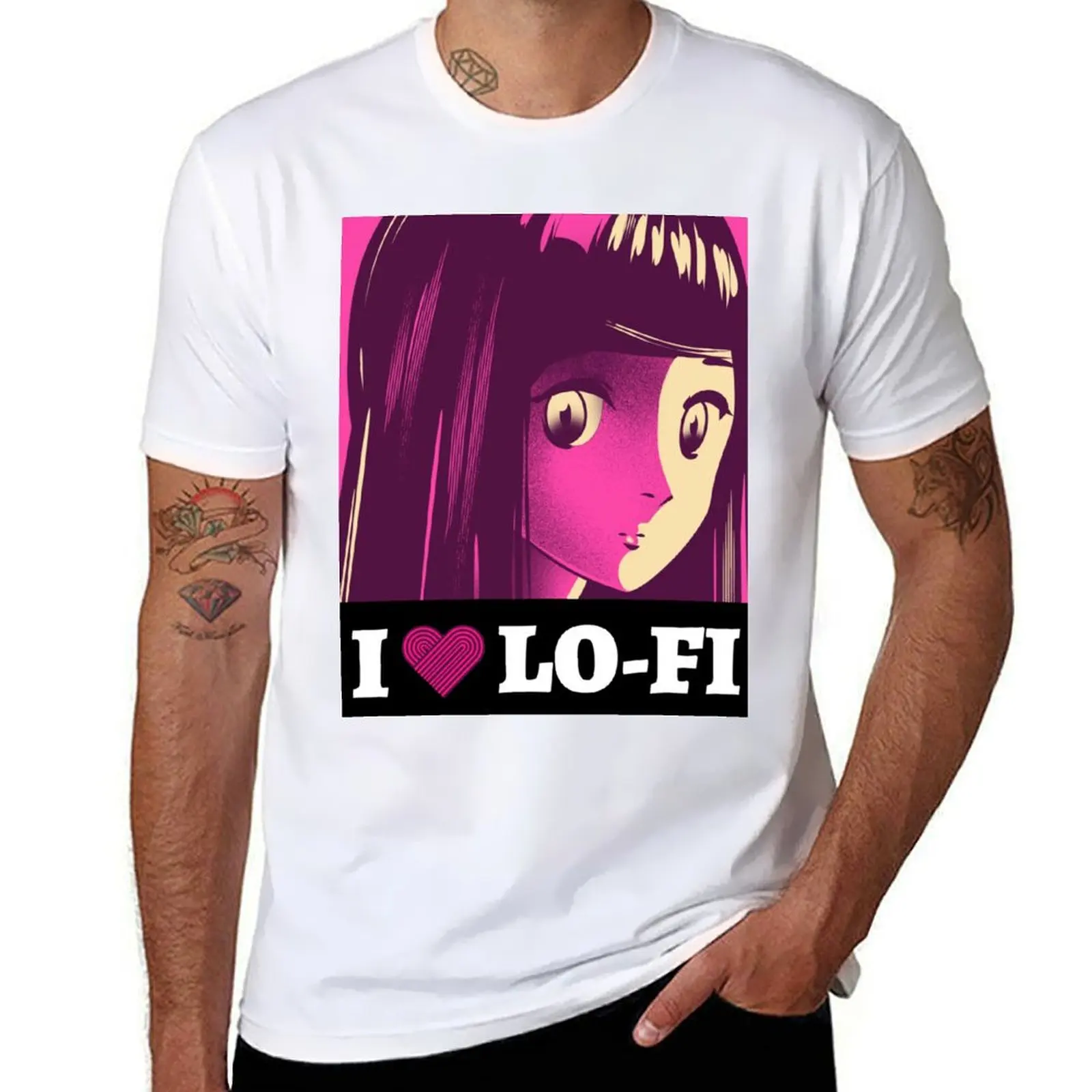 Футболка I Love Lo-Fi с аниме для девочек, мужские дизайнерские футболки для мужчин, белая футболка