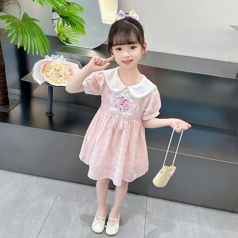Фото 2024 платье для девочек Kuromi Kawaii Sanrio аниме топы летнее милое мультяшное платье принцессы с вырезом горловины подарок для детей №5