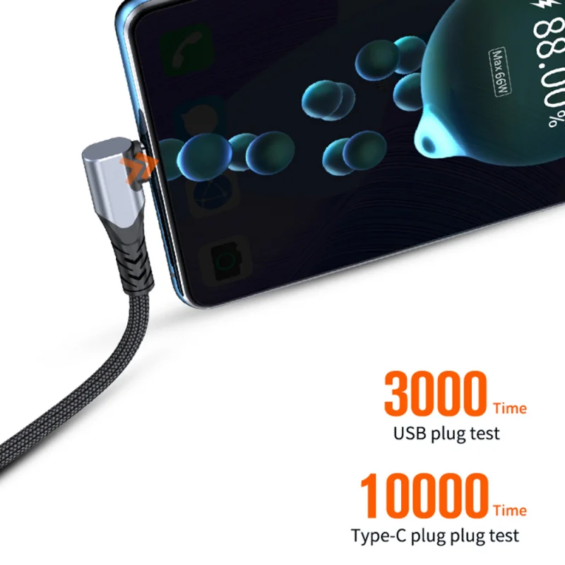 Фото Кабель USB C с углом 90 градусов, для быстрой зарядки Huawei P40 P30 Realme Samsung S20 Xiaomi Oneplus №4
