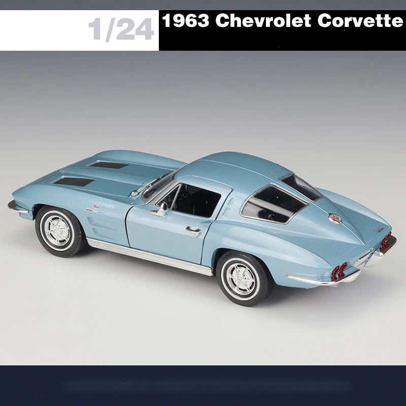 Фото Модель автомобиля WELLY 1:24 из сплава для Chevrolet Corvette 1963, литой и игрушечный автомобиль, коллекционная игрушечная машинка №3