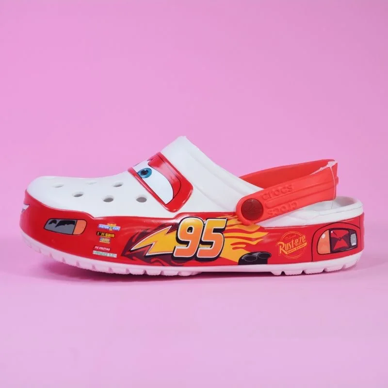 Фото Туфли Disney Lightning Mcqueen Pixar из ЭВА, водонепроницаемые пляжные тапочки, дышащие, с ремешком на щиколотке, для детей и взрослых №4