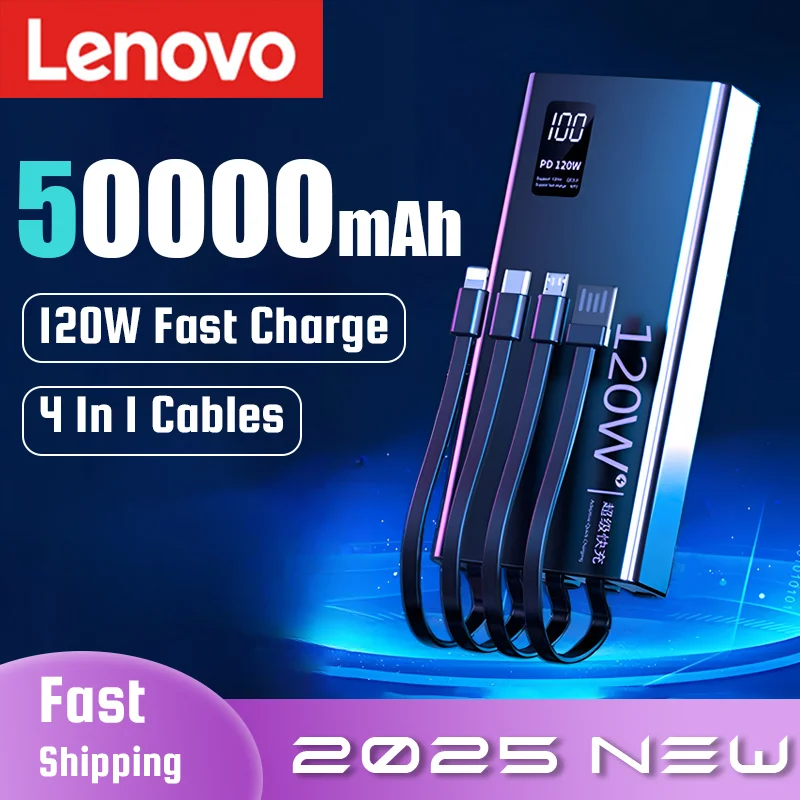 Lenovo 50000 мА портативное зарядное устройство 4 в 1 120 Вт Быстрая зарядка портативное зарядное устройство для iPhone Samsung Huawei