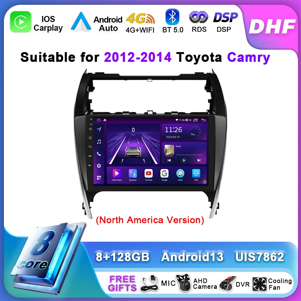 Автомобильное радио Android 13 Auto CarPlay для Toyota Camry 2012 2013 2014, мультимедийный видеоплеер, GPS-навигация, автомобильная интеллектуальная система