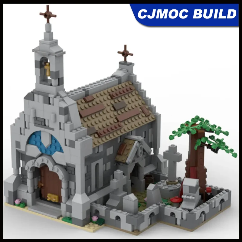 1006 шт. UCS MOC, средневековая часовня с кладбищером и деревом, строительный блок, листая сборка кирпича, набор игрушек «сделай сам», MOC- 155491