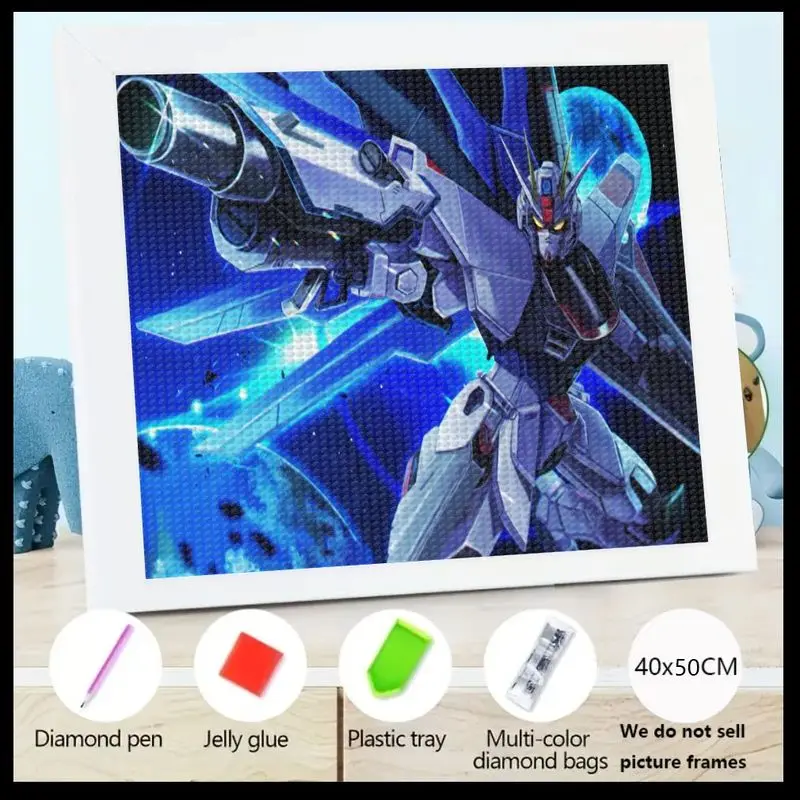 1 шт., 5D полный дрель, набор для алмазной живописи, Majestic Sci-fi Mech Warrior Robot Gundam Style Art, DIY Crystal Rhinestone Mosaic Craft