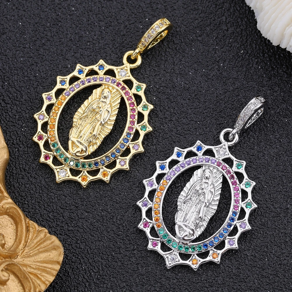 Фото Juya Handicraft 18K Настоящее Позолоченное Cz Асфальтированная Эмаль Святой Девы Марии Религиозные Подвески Для DIY Подвеска Талисман Изготовления Ювелирных Изделий №3