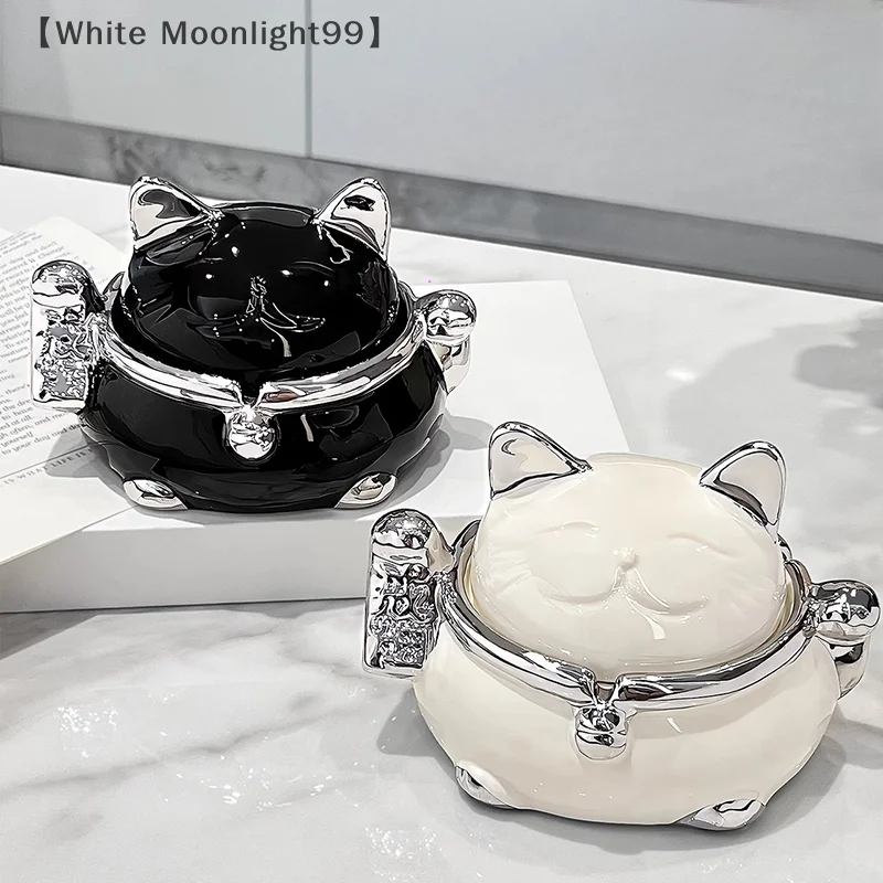 Керамическая пепельница Fortune Cat с крышкой, пепель Fly, творческая личность, гостиная, домашний офис, светлая роскошная пепельница Advanced Sense