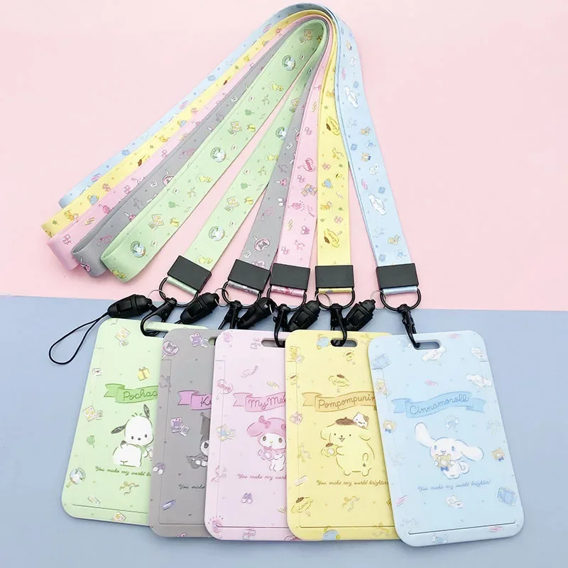 Бейдж Hello Kitty для удостоверения личности, держатель для карт с мультяшным рисунком «Моя Мелодия», ремешок на шею для девочек и мальчиков, брелок Sanrio