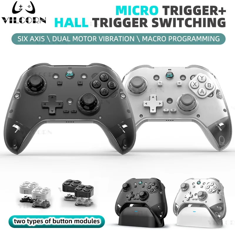 VILCORN Z04 BT5.3 Беспроводной геймпад Шестиосевой игровой контроллер для ПК/PS4/PS3/Android/IOS с триггером Холла Два вида кнопочного модуля Видеоигры и аксессуары