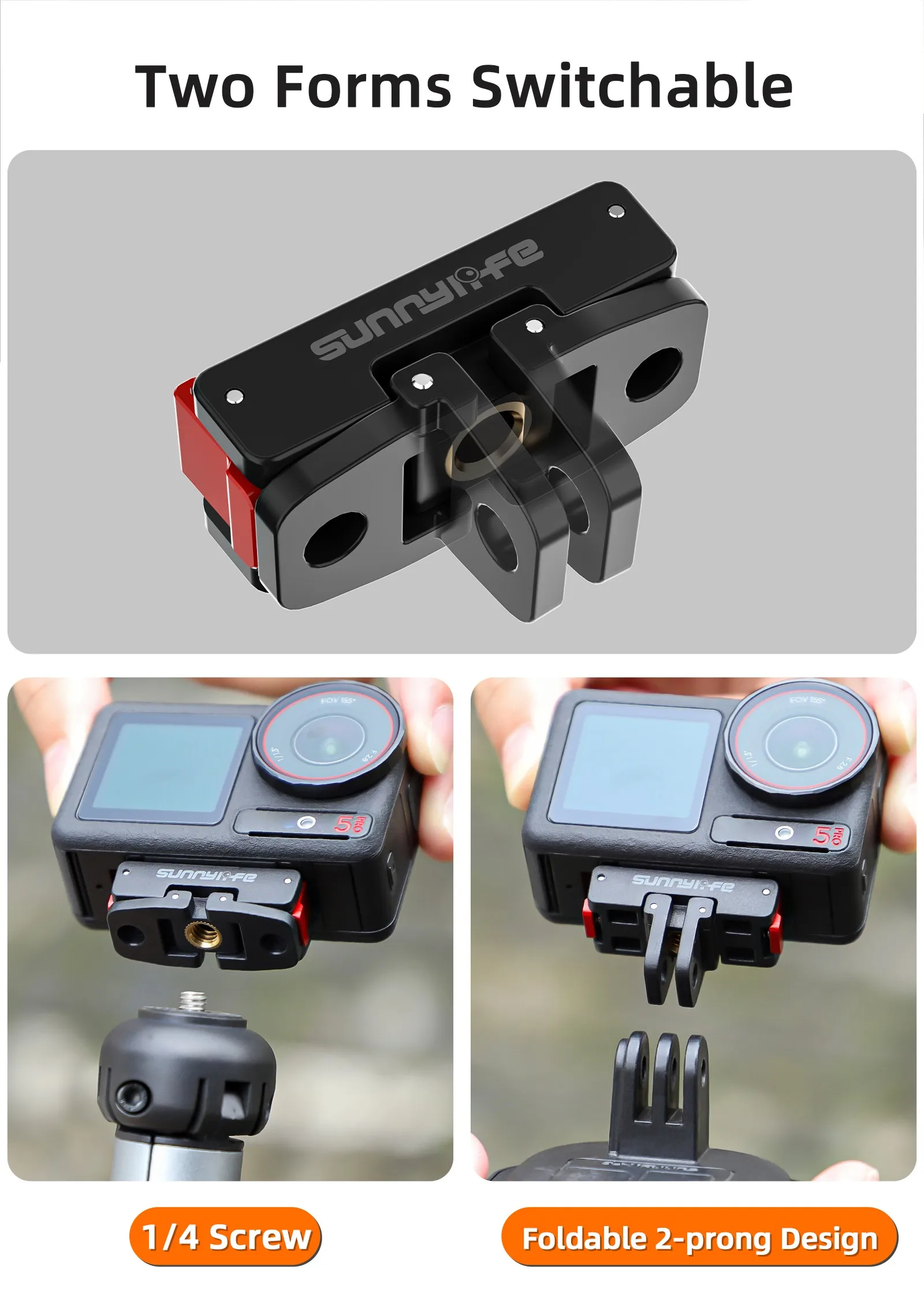 Фото Быстроразъемный адаптер Sunnylife для DJI Action 5 Pro 1/4, магнитное крепление, интерфейсное крепление для TD672, повязка на голову ZJ666, зажим для рюкзака №5
