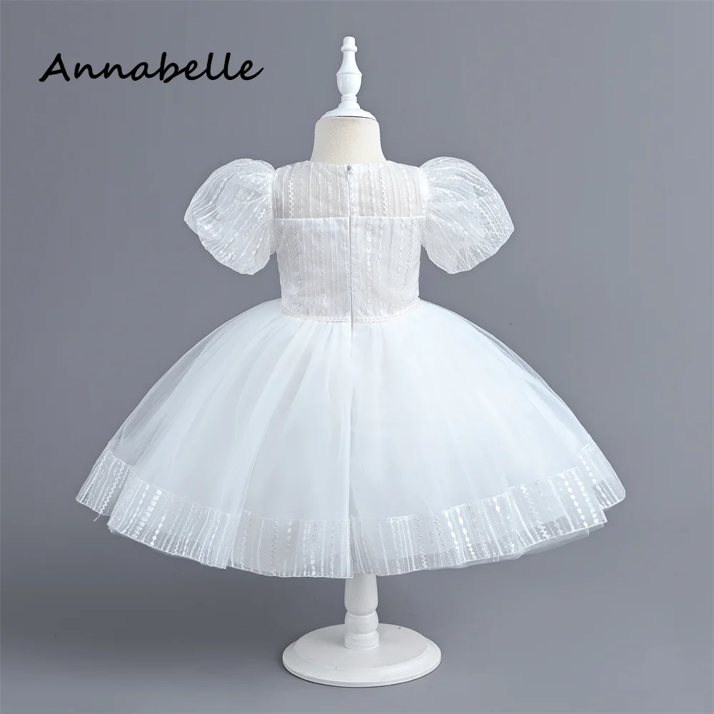 Фото Платье для девочки Annabelle с цветочным рисунком, пышное кружевное детское свадебное милое платье с бантом, белое платье для девочки с принтом и бантом на день рождения, новинка 2024 №4