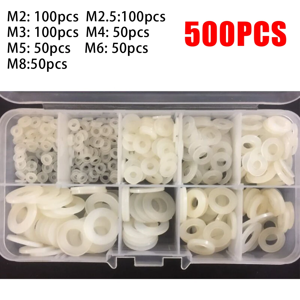 500 шт./корт. Нейлоновая плоская подсветка M2 M2.5 M3 M4 M5 M6 M8, нейлоновая шайба, плоская распорка, уплотнительные кольца, комплект уплотнительных колец