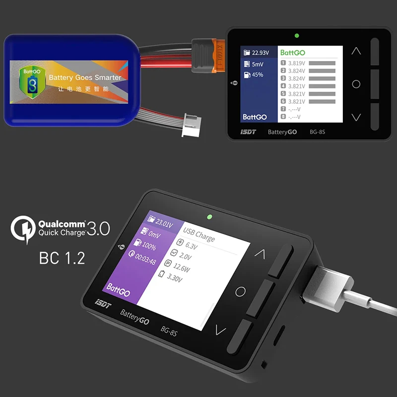 Фото ISDT BattGo BG-8S Smart Battery Checker 2,4 IPS ЖК-дисплей Цифровая емкость аккумулятора Checke для LiHv/LiPo/LiFe и т. д. №4