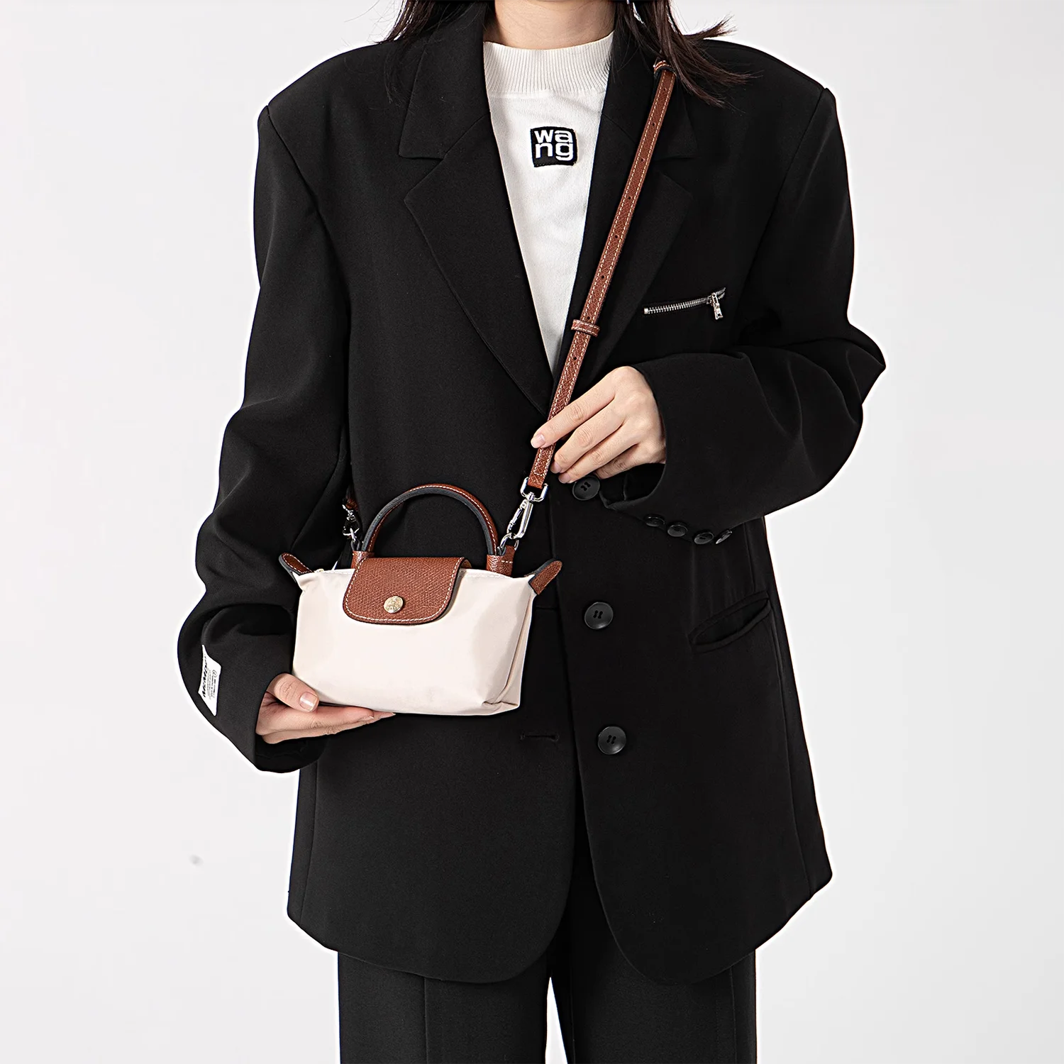 Фото Сменный кожаный ремень для сумки через плечо, подходит для Longchamp 2025 Mocha Mini, плечевой ремень без перфорации, модификация №2