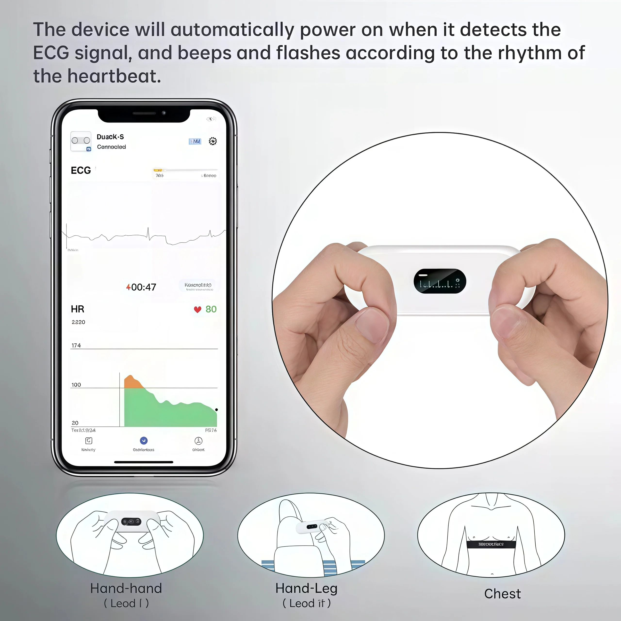 Фото Модернизированная версия, монитор сердечного ритма ЭКГ Bluetooth, портативный свинцовый аппарат ЭКГ, анализ AI, отслеживание в реальном времени, динамическая запись ЭКГ №4