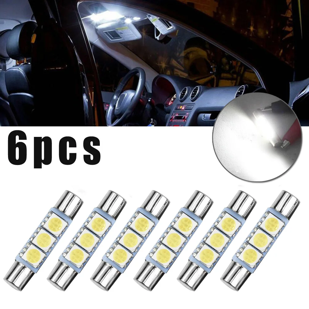 6 шт., Ксеноновые белые 3SMD 6641 6614F автомобильные лампы, солнцезащитный козырек, зеркало для макияжа, плавкий, 5500 ~ 6000K 12 В, солнцезащитный козырек, зеркало для макияжа