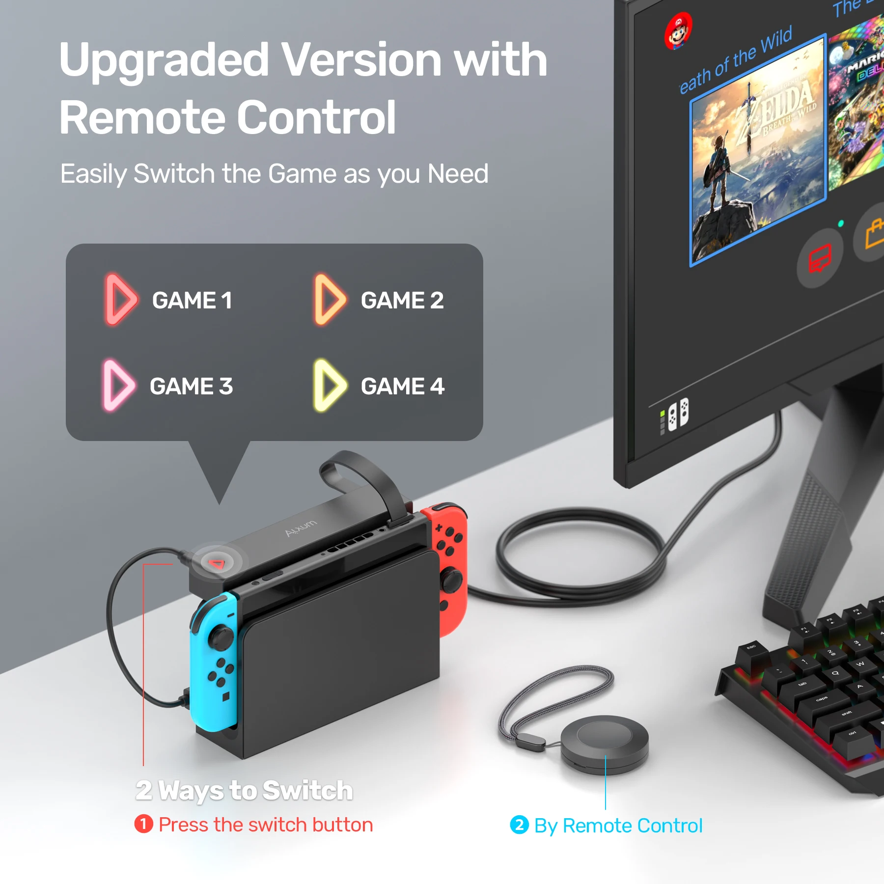 Alxum D1100B для Nintendo Switch, устройство чтения игровых карт с беспроводным пультом дистанционного управления, аксессуары для игровых геймеров, Plug & Play, питание от USB, черный