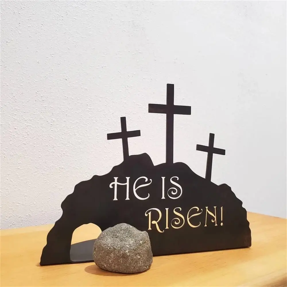 Фото Новый He is Risen, металлическая пустая гробница, пасхальная сцена, прочный черный цвет, крест, пасхальная сцена, Воскресение, декор для вечеринки №4