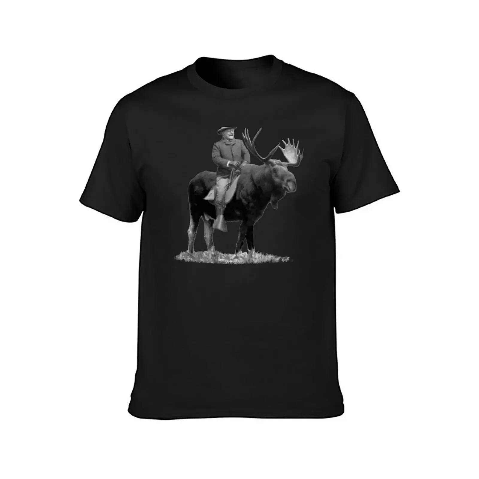 Фото Футболка Teddy Roosevelt Riding A Bull Moose, винтажные футболки с короткими рукавами, черные футболки для мальчиков, белые мужские футболки, повседневные стильные №2