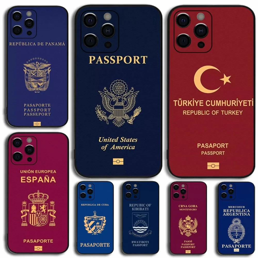 Чехол для телефона Passport Country для Apple iPhone 15,14,13,12,11,Pro,X,XS,Max,XR,Plus,Mini Soft Black Cover
