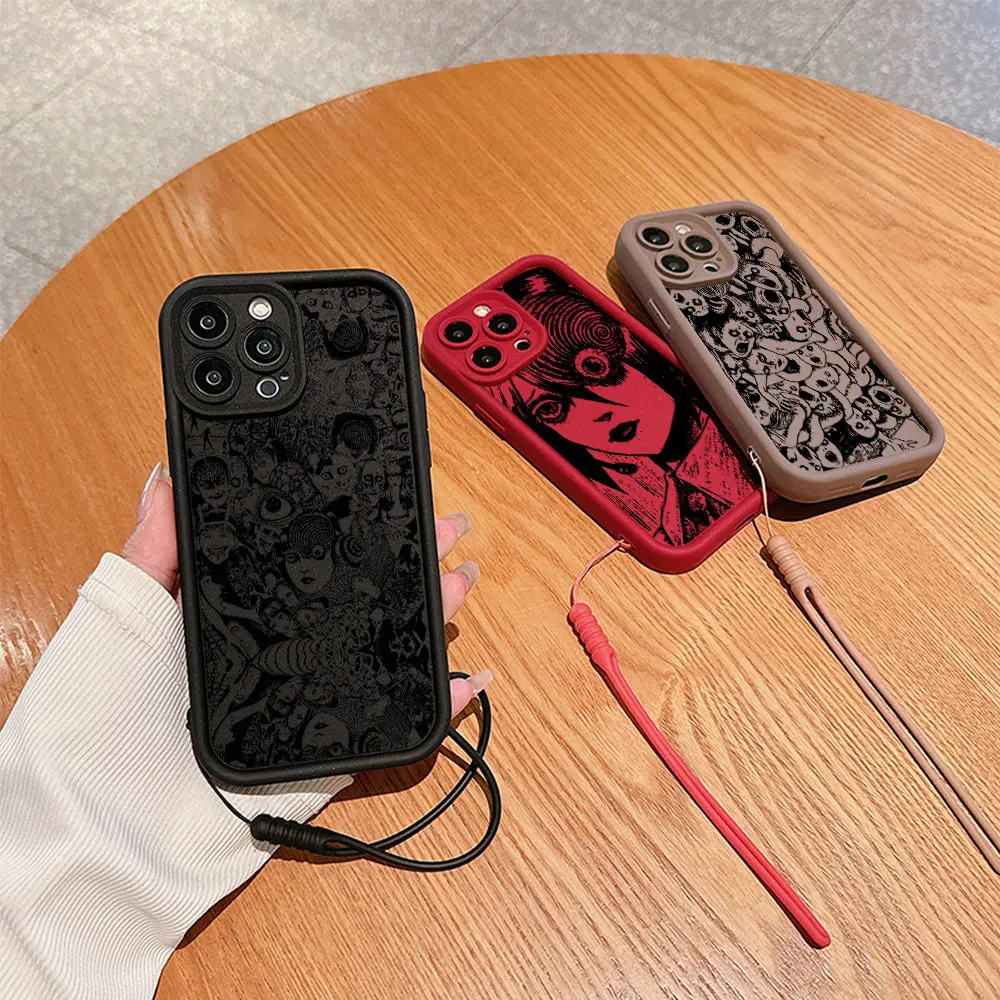 Фото Чехол для телефона с аниме Junji Ito ужасный для IPhone 15 14 13 12 11 Pro Max Mini XR XS X 7 8 Plus, мягкий чехол из ТПУ с ремешком на руку №3