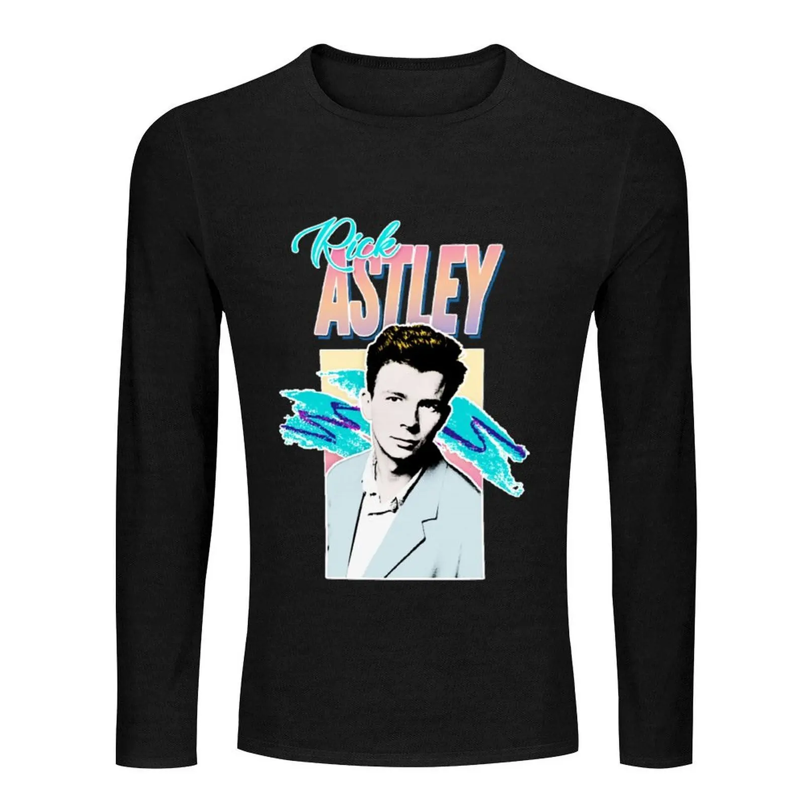 Фото Rick Astley 80s Aesthetic Tribute Long T-Shirt, топы больших размеров, футболки на заказ, создайте свою собственную мужскую одежду, мужские футболки с графикой №2