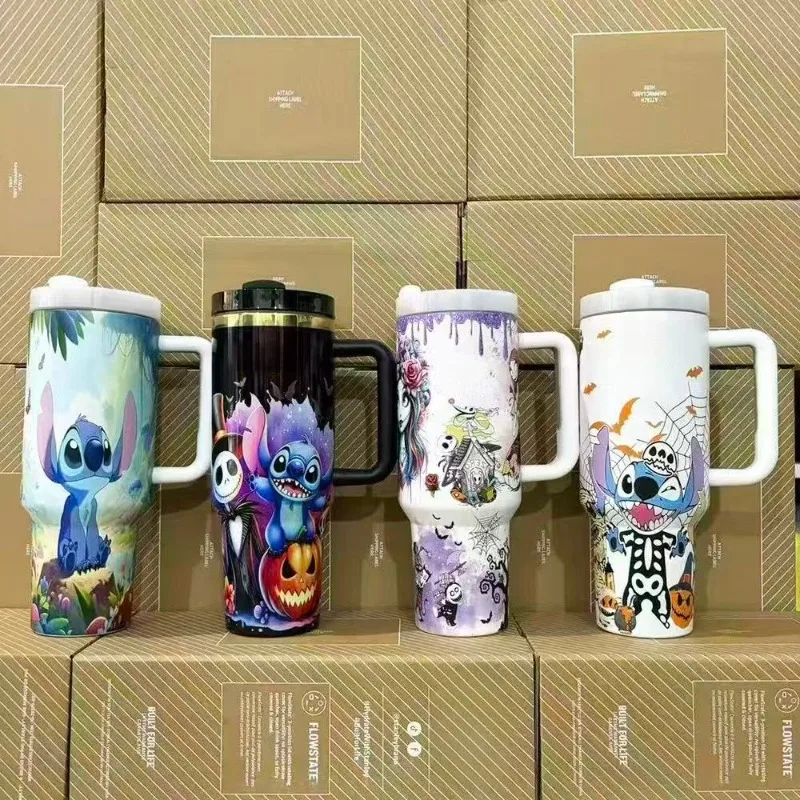 Kawaii Stitch Darkness Glows Дорожная чашка Аниме Печатный узор Большая емкость Чашка для доминирования льда На открытом воздухе Портативная чашка для напитков Новая