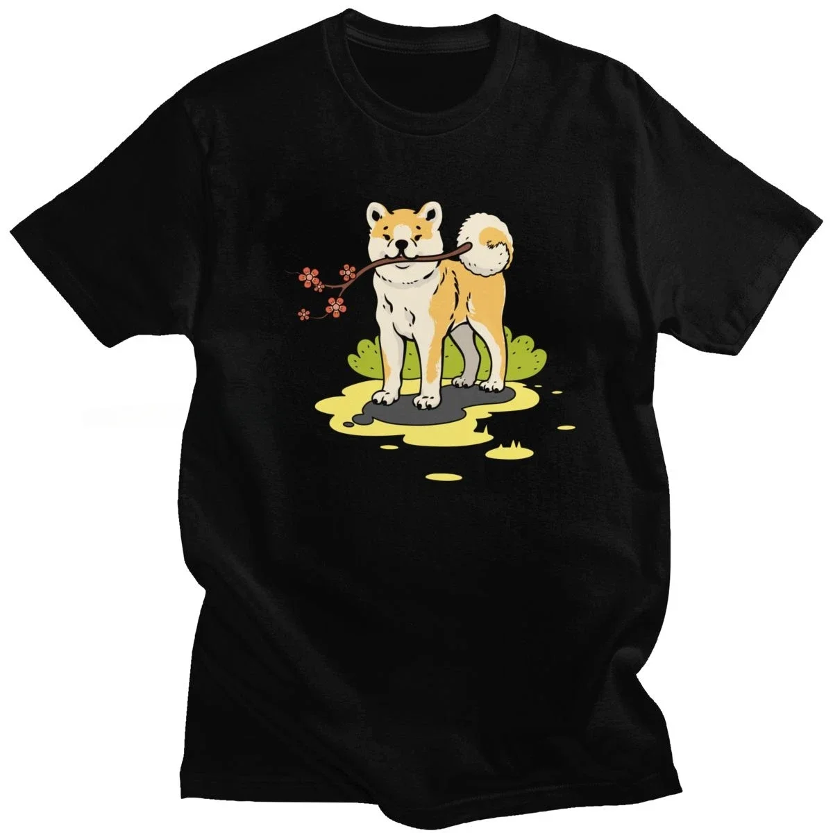 Уникальная забавная японская собака Akita Inu с коротким рукавом и круглым вырезом из чистого хлопка подарок для любителей собак модная одежда с круглым вырезом
