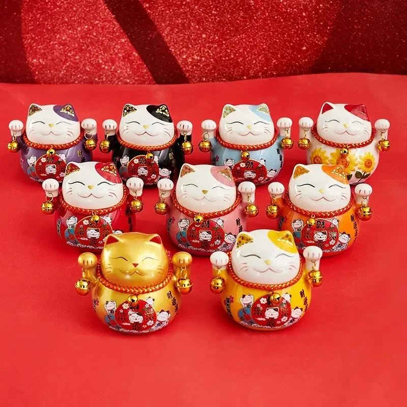 4,5-дюймовая керамическая копилка Maneki Neko Lucky Cat, цветная копилка для кошек, украшение для дома, подарок, орнамент фэн-шуй