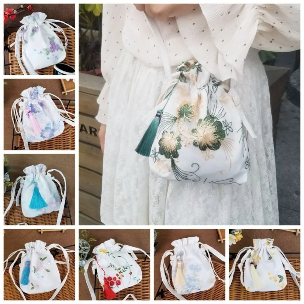 Холщовая Сумка Hanfu, Высококачественная сумка для телефона с кисточками и цветами, Сумка с вышитым цветком в китайском стиле